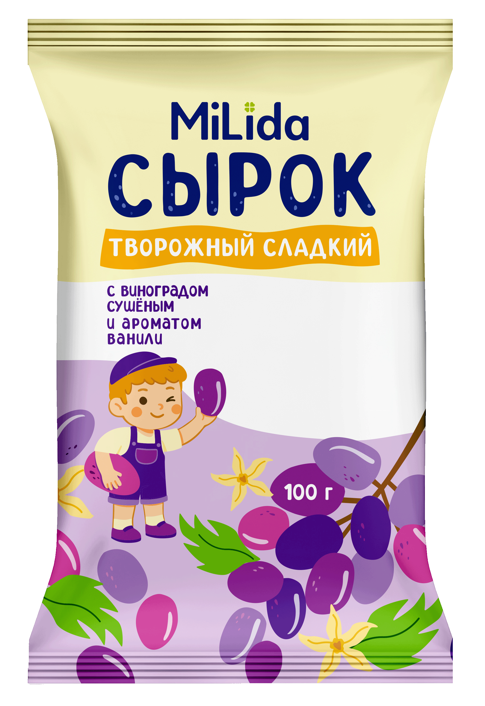 Сырок творожный сладкий с виноградом сушеным и ароматом ванили