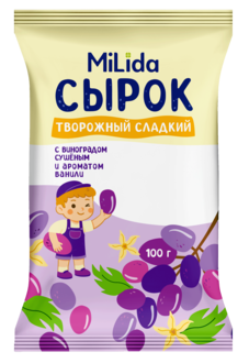 Сырок творожный сладкий с виноградом сушеным и ароматом ванили